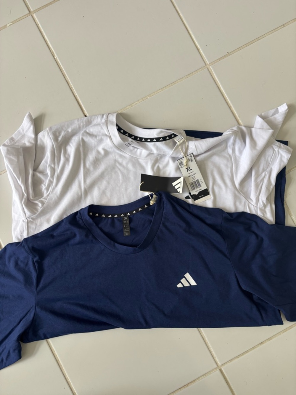adidas Navy and White Logo Crew Neck T-Shirts - Two Pack